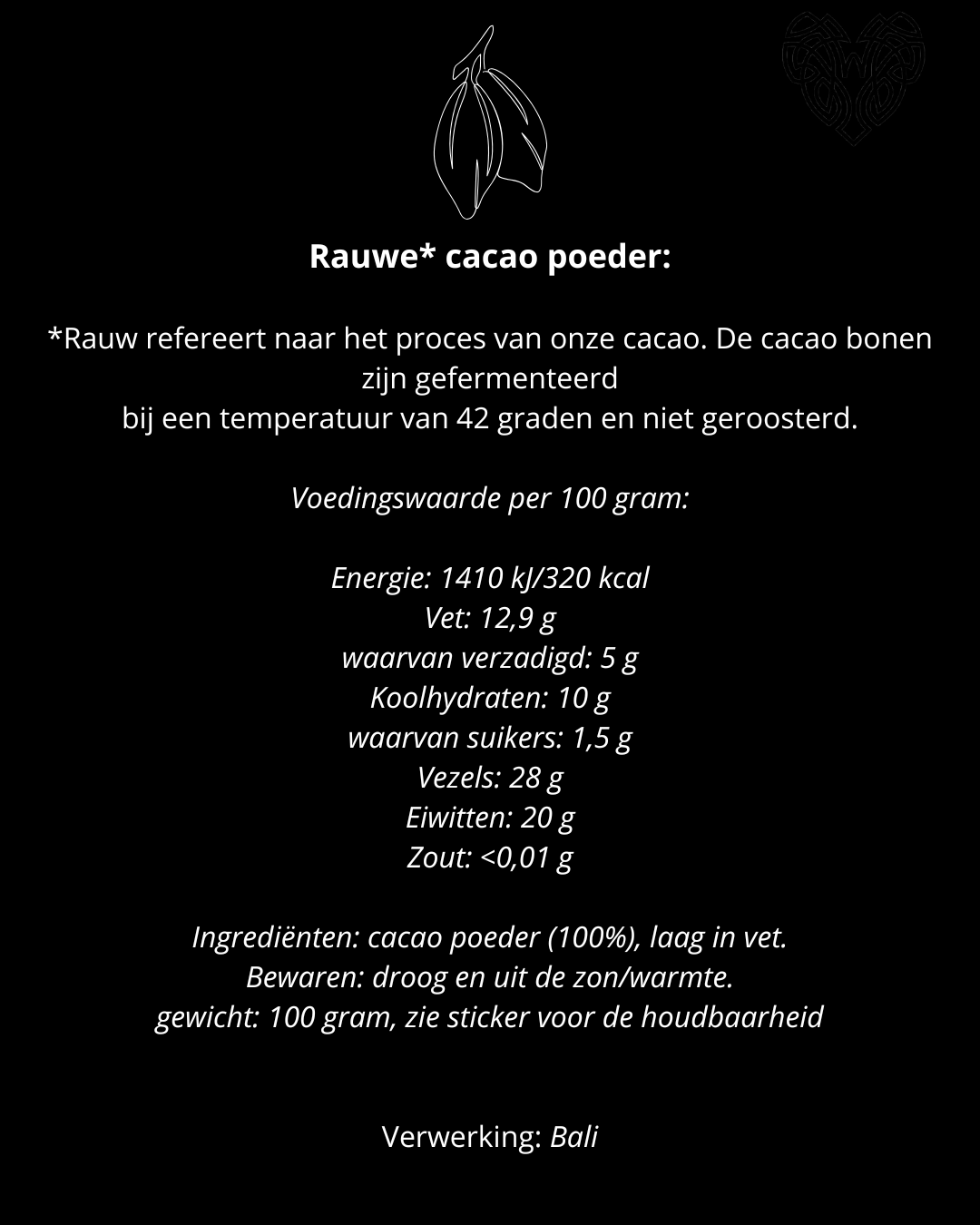 Rauwe cacaopoeder - Plantage Bali