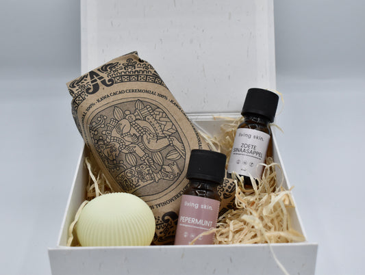 Cadeaupakket Costa Rica ceremonial cacao x Living Skin – Focus & Flow